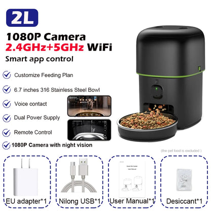 WhiskerWatch Pro Smart Cat Food Dispenser with Camera, 2.4G/5G WiFi & Tuya App