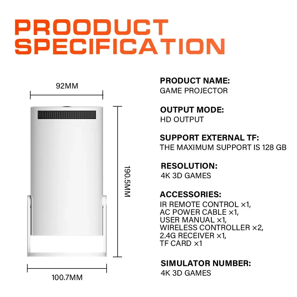 Console Projetor Mini Retrô para Jogos – Projetor Portátil Android 11 para Casa com 64GB de Jogos